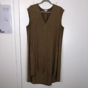 Faux Suede Dress Vintage Lagenlook Basic Capsule Sustainable Longline Womens L